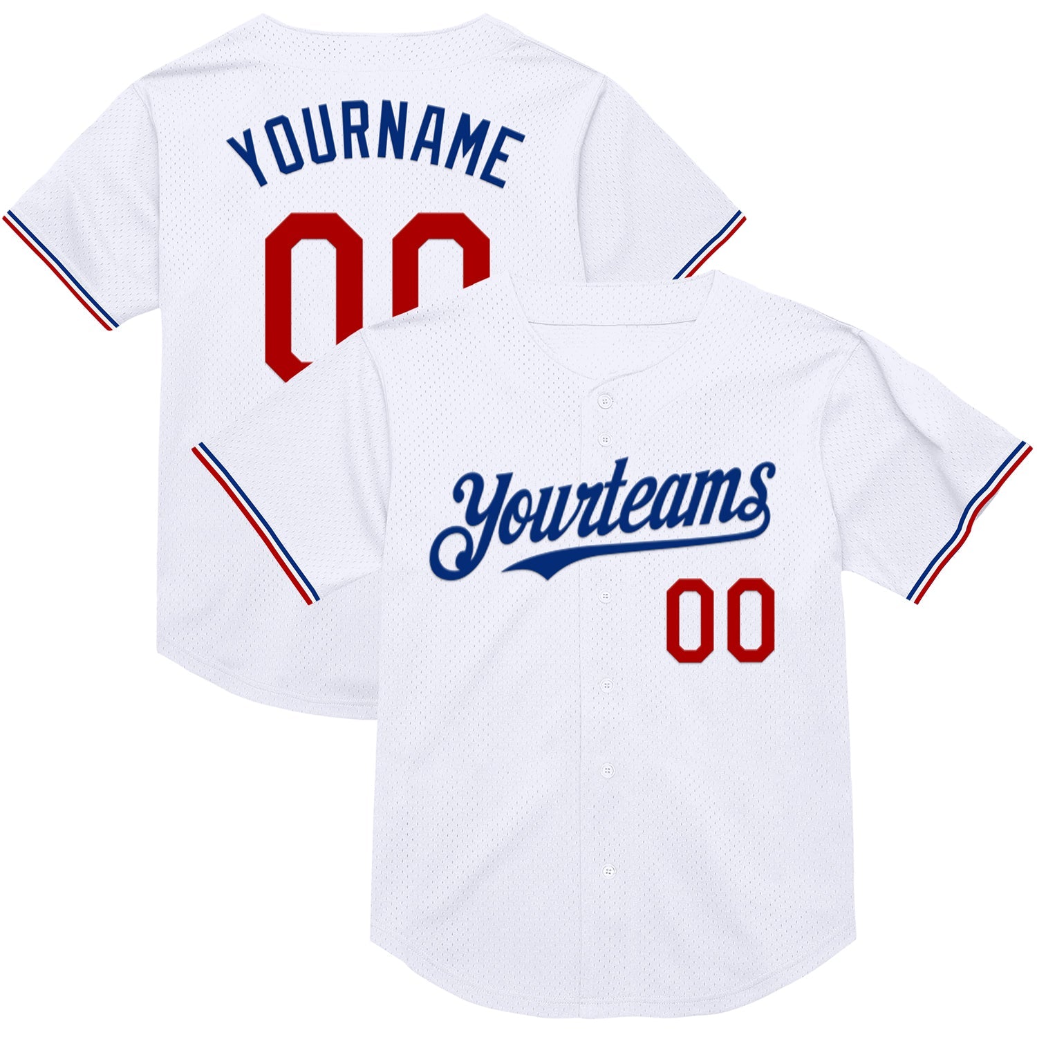 Custom White Red-Royal Mesh Authentic Throwback Baseball Jersey - Sky-Custom