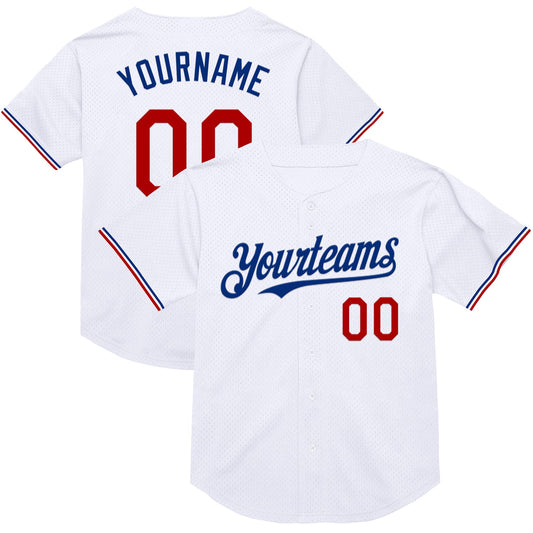 Custom White Red-Royal Mesh Authentic Throwback Baseball Jersey - Sky-Custom