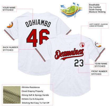Custom White Red-Black Mesh Authentic Throwback Baseball Jersey - Sky-Custom
