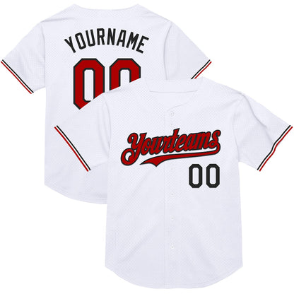 Custom White Red-Black Mesh Authentic Throwback Baseball Jersey - Sky-Custom