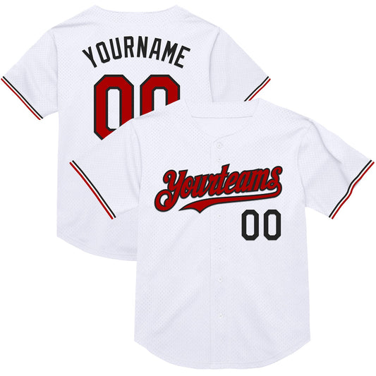 Custom White Red-Black Mesh Authentic Throwback Baseball Jersey - Sky-Custom