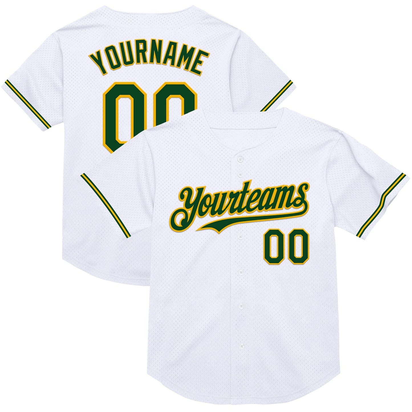 Custom White Green-Gold Mesh Authentic Throwback Baseball Jersey - Sky-Custom