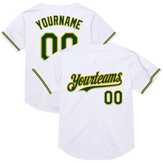 Custom White Green-Gold Mesh Authentic Throwback Baseball Jersey - Sky-Custom