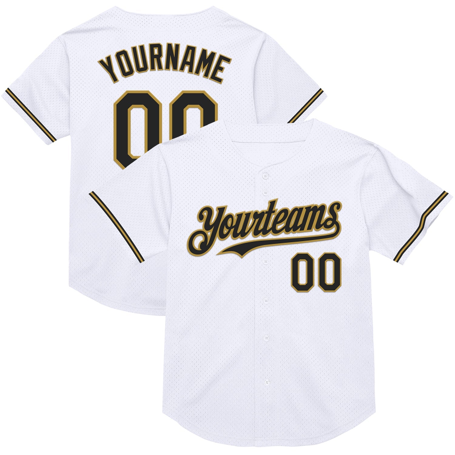 Custom White Black-Old Gold Mesh Authentic Throwback Baseball Jersey - Sky-Custom