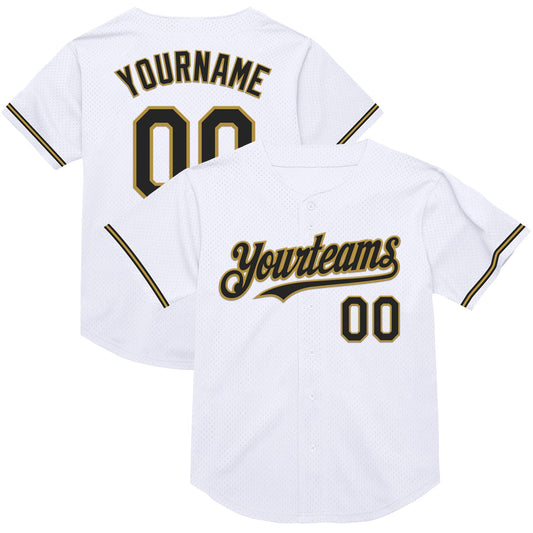 Custom White Black-Old Gold Mesh Authentic Throwback Baseball Jersey - Sky-Custom