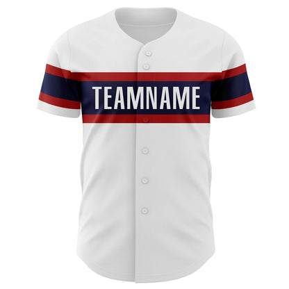 Custom White Red-Navy Authentic Baseball Jersey - Sky-Custom