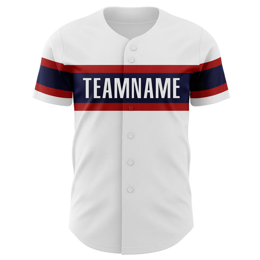 Custom White Red-Navy Authentic Baseball Jersey - Sky-Custom