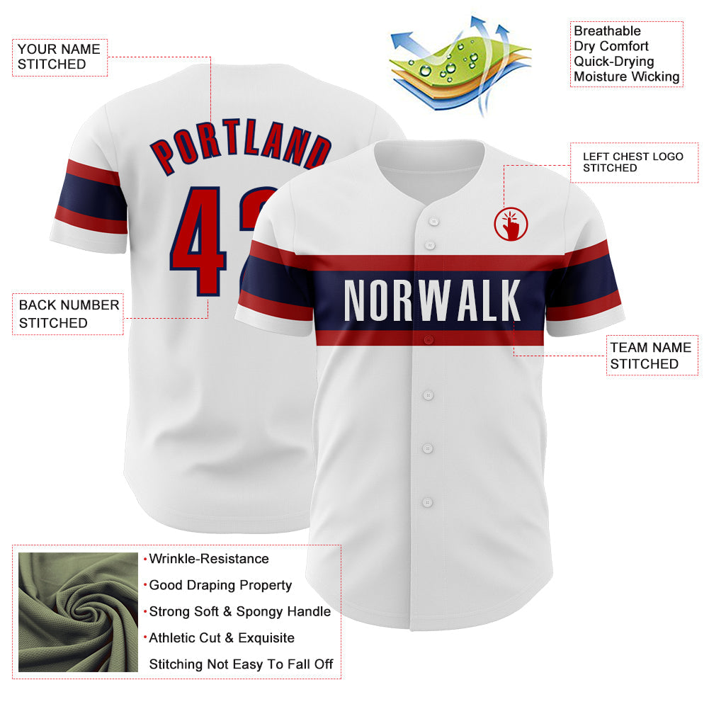 Custom White Red-Navy Authentic Baseball Jersey - Sky-Custom