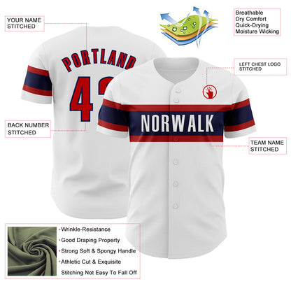 Custom White Red-Navy Authentic Baseball Jersey - Sky-Custom