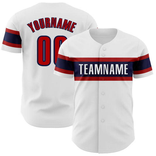 Custom White Red-Navy Authentic Baseball Jersey - Sky-Custom