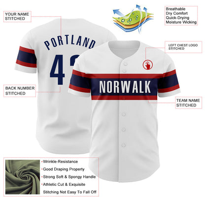 Custom White Navy-Red Authentic Baseball Jersey - Sky-Custom