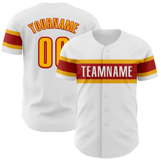 Custom White Gold-Red Authentic Baseball Jersey - Sky-Custom