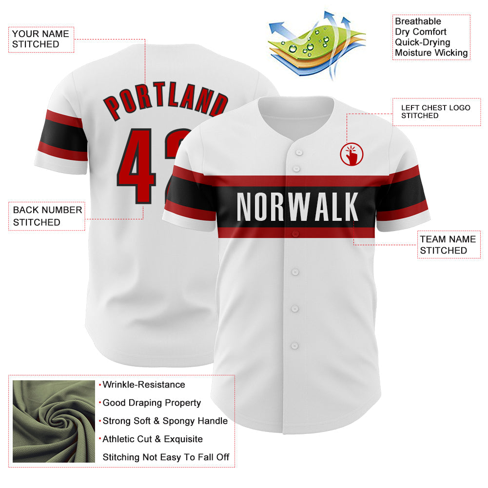 Custom White Red-Black Authentic Baseball Jersey - Sky-Custom