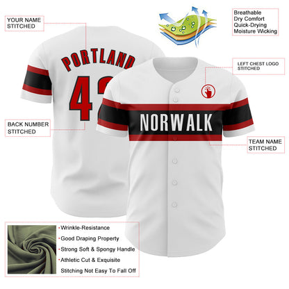 Custom White Red-Black Authentic Baseball Jersey - Sky-Custom