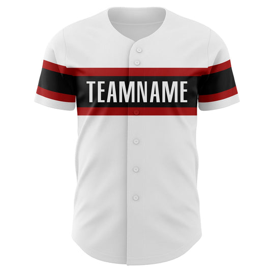 Custom White Black-Red Authentic Baseball Jersey - Sky-Custom