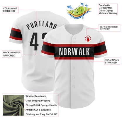 Custom White Black-Red Authentic Baseball Jersey - Sky-Custom