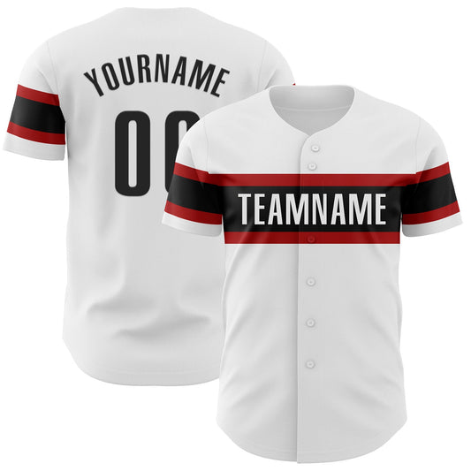 Custom White Black-Red Authentic Baseball Jersey - Sky-Custom