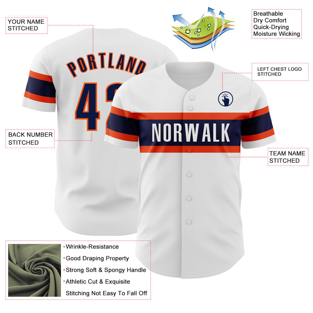 Custom White Navy-Orange Authentic Baseball Jersey - Sky-Custom