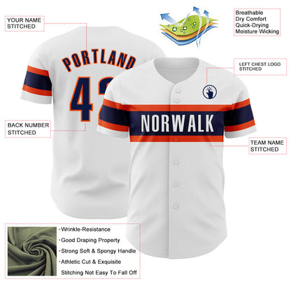 Custom White Navy-Orange Authentic Baseball Jersey - Sky-Custom