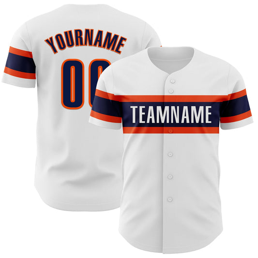 Custom White Navy-Orange Authentic Baseball Jersey - Sky-Custom