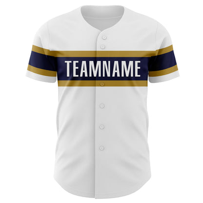 Custom White Navy-Old Gold Authentic Baseball Jersey - Sky-Custom