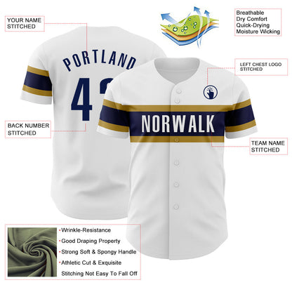 Custom White Navy-Old Gold Authentic Baseball Jersey - Sky-Custom
