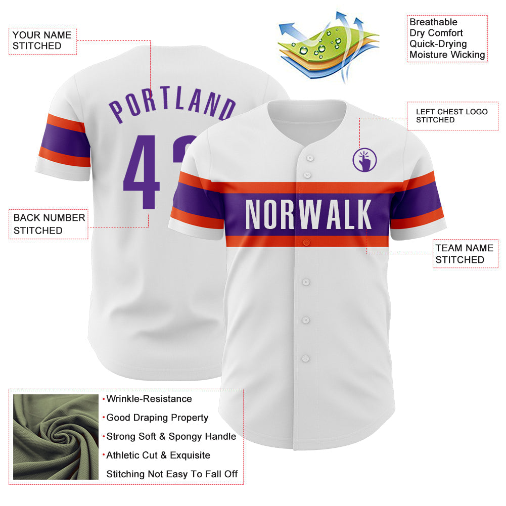 Custom White Purple-Orange Authentic Baseball Jersey - Sky-Custom
