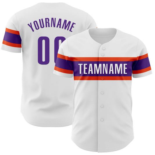 Custom White Purple-Orange Authentic Baseball Jersey - Sky-Custom