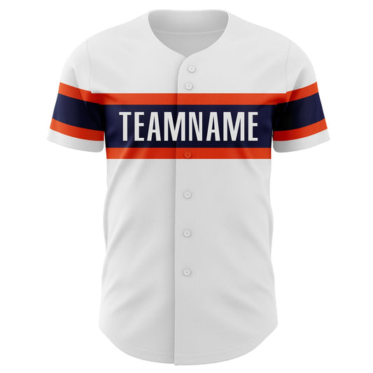 Custom White Navy-Orange Authentic Baseball Jersey - Sky-Custom