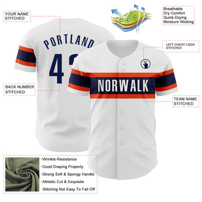 Custom White Navy-Orange Authentic Baseball Jersey - Sky-Custom