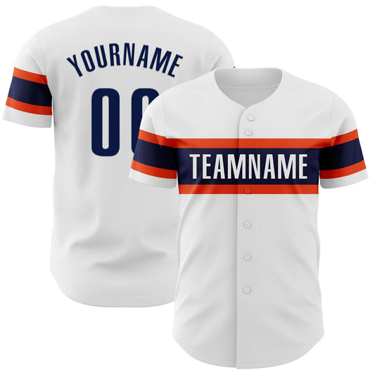 Custom White Navy-Orange Authentic Baseball Jersey - Sky-Custom