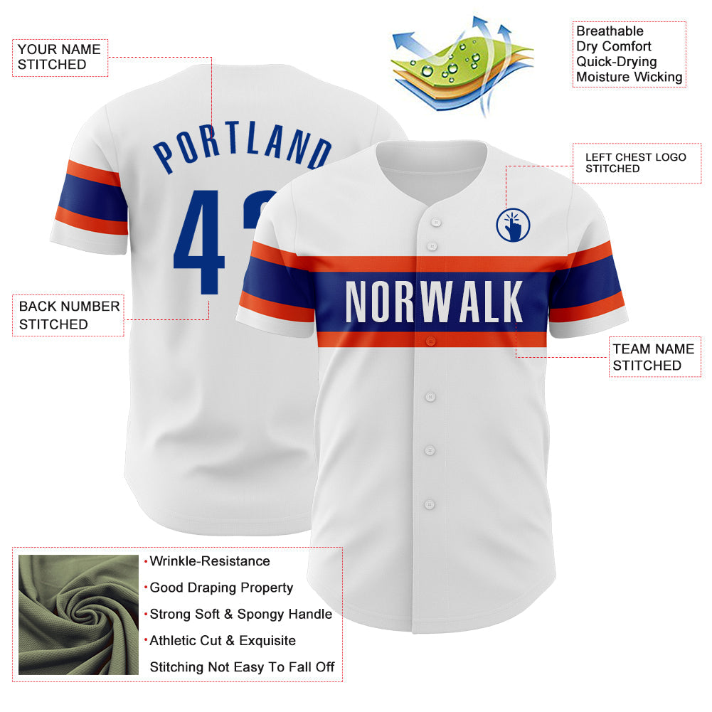 Custom White Royal-Orange Authentic Baseball Jersey - Sky-Custom