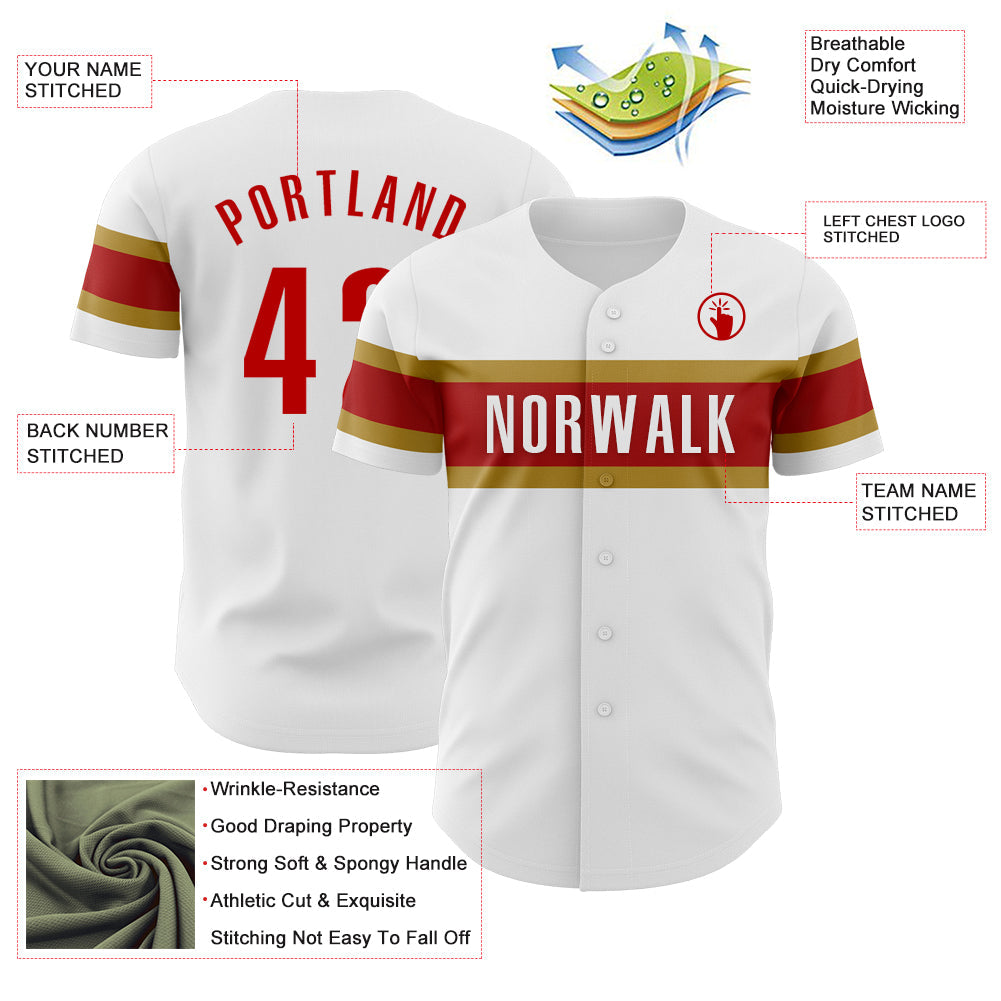 Custom White Red-Old Gold Authentic Baseball Jersey - Sky-Custom