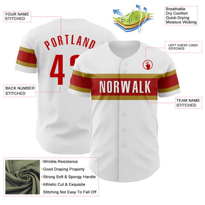 Custom White Red-Old Gold Authentic Baseball Jersey - Sky-Custom