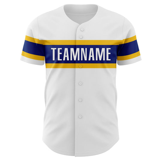 Custom White Yellow-Royal Authentic Baseball Jersey - Sky-Custom