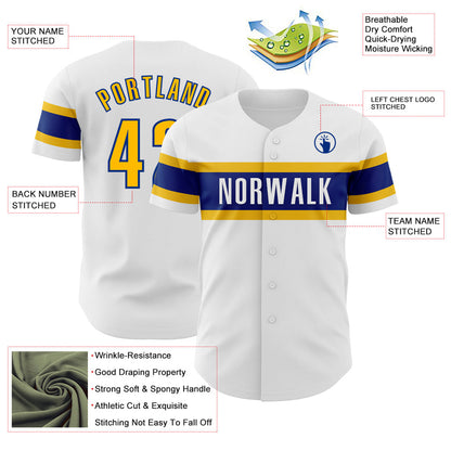 Custom White Yellow-Royal Authentic Baseball Jersey - Sky-Custom