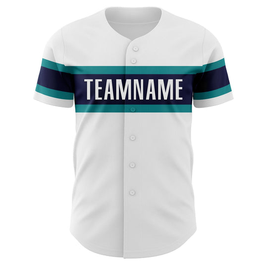 Custom White Teal-Navy Authentic Baseball Jersey - Sky-Custom