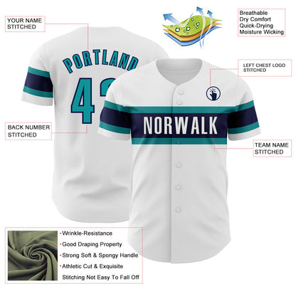 Custom White Teal-Navy Authentic Baseball Jersey - Sky-Custom