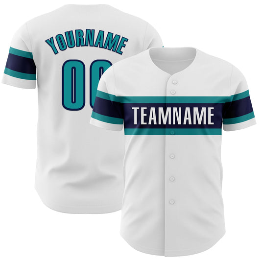 Custom White Teal-Navy Authentic Baseball Jersey - Sky-Custom
