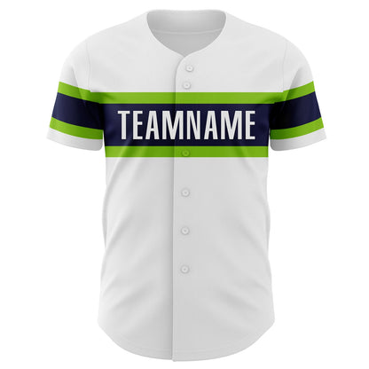 Custom White Neon Green-Navy Authentic Baseball Jersey - Sky-Custom