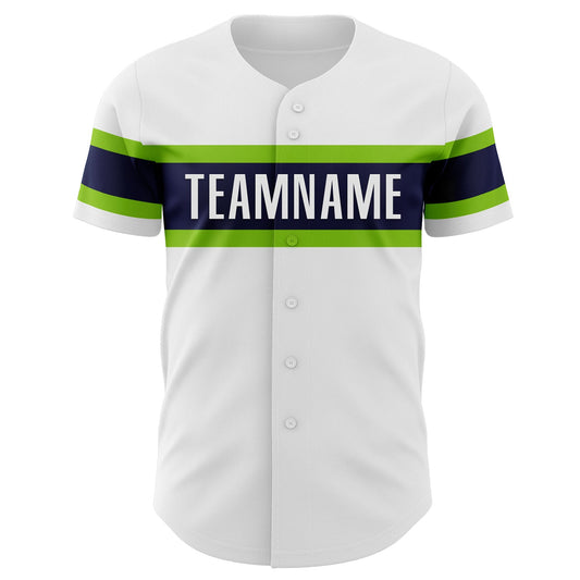 Custom White Neon Green-Navy Authentic Baseball Jersey - Sky-Custom
