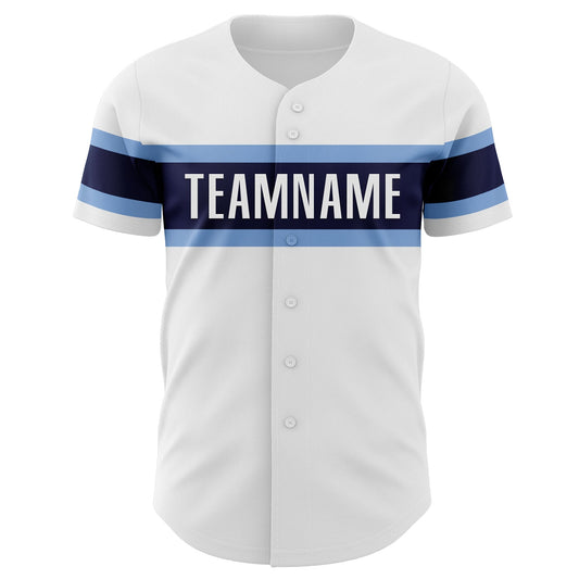 Custom White Light Blue-Navy Authentic Baseball Jersey - Sky-Custom
