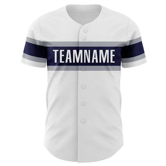 Custom White Navy-Gray Authentic Baseball Jersey - Sky-Custom