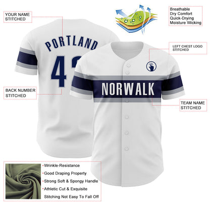 Custom White Navy-Gray Authentic Baseball Jersey - Sky-Custom