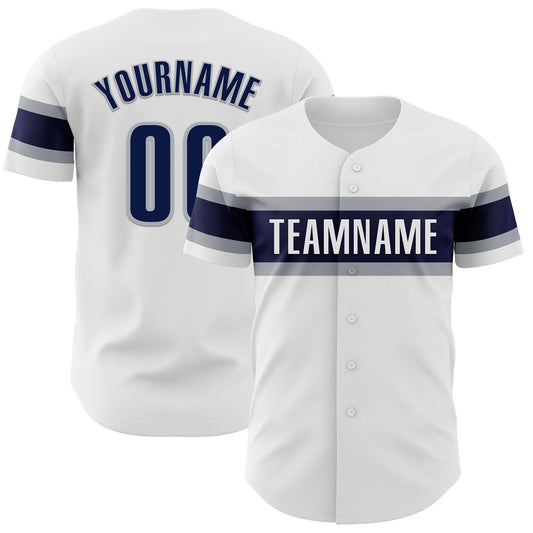 Custom White Navy-Gray Authentic Baseball Jersey - Sky-Custom