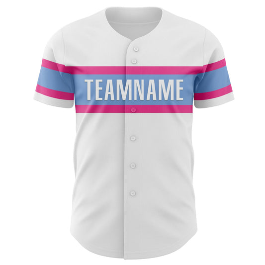 Custom White Pink-Light Blue Authentic Baseball Jersey - Sky-Custom