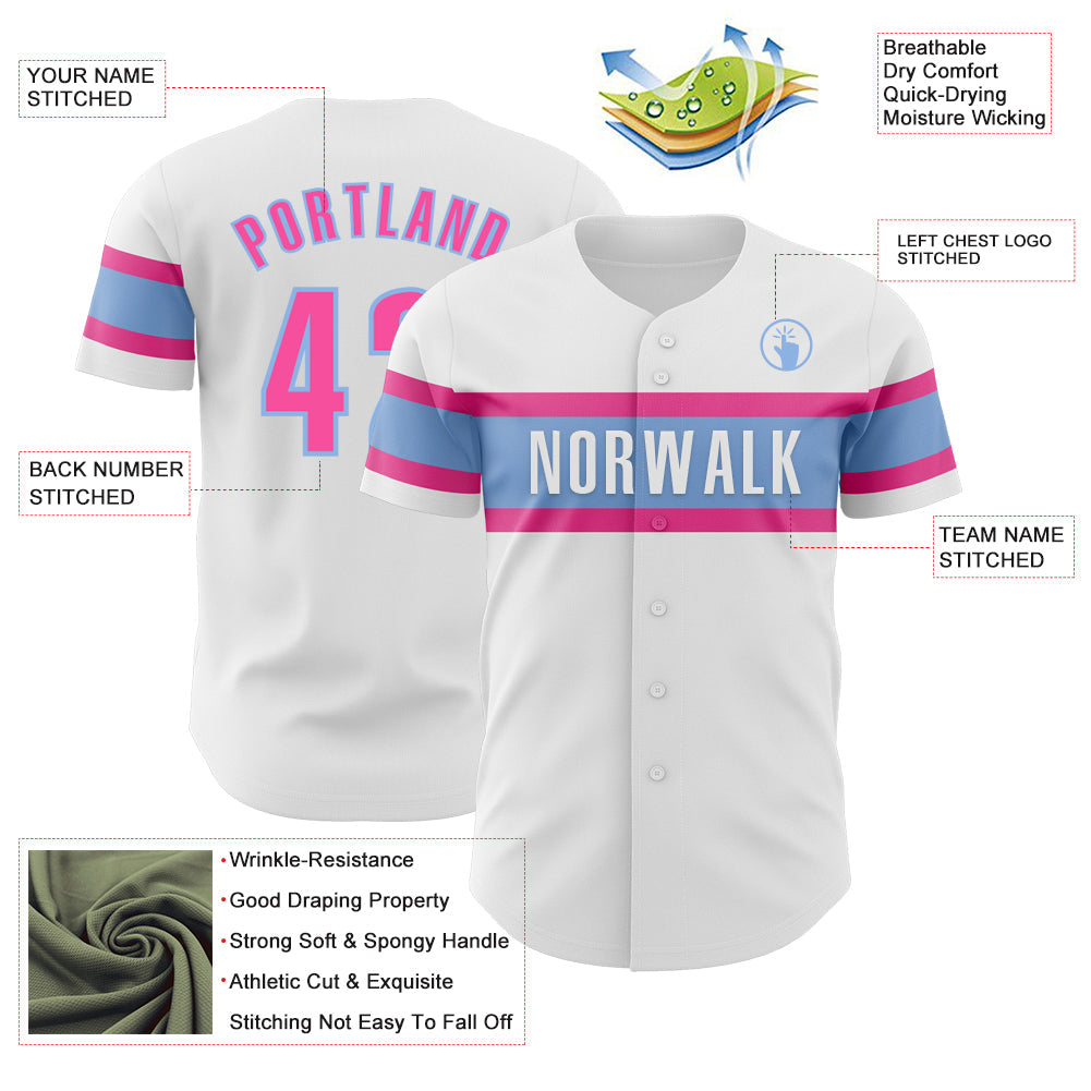 Custom White Pink-Light Blue Authentic Baseball Jersey - Sky-Custom