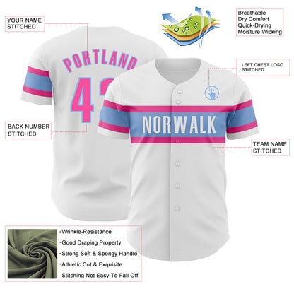 Custom White Pink-Light Blue Authentic Baseball Jersey - Sky-Custom
