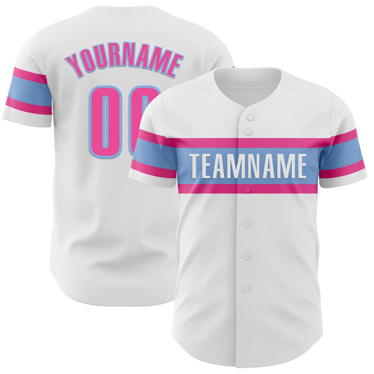 Custom White Pink-Light Blue Authentic Baseball Jersey - Sky-Custom