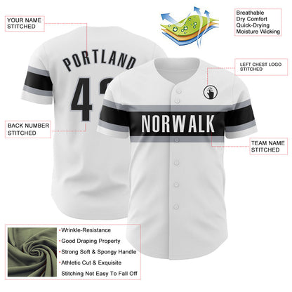 Custom White Black-Gray Authentic Baseball Jersey - Sky-Custom